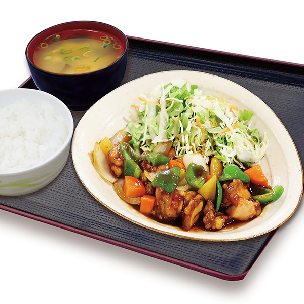 ⑦からあげと野菜の黒酢あん定食