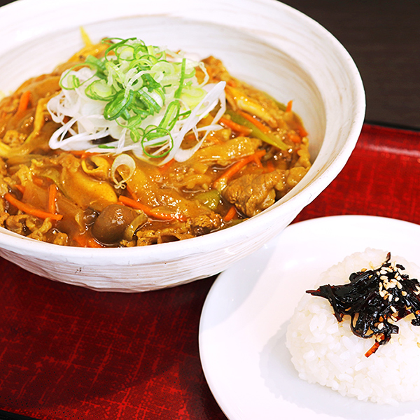 かめやの肉カレー南蛮うどん&おむすび